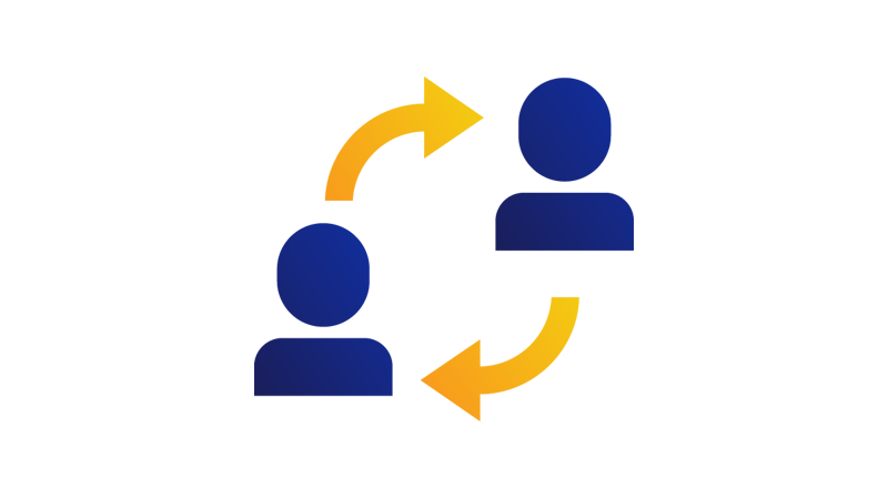 Visa_icon_globe Two arrows connecting two people in a circular shape.